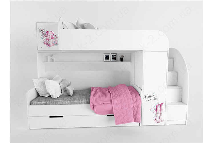 51 Кровать двухъярусная со ступеньками-комодом 90х190/200 серия Beauty К-2 люкс