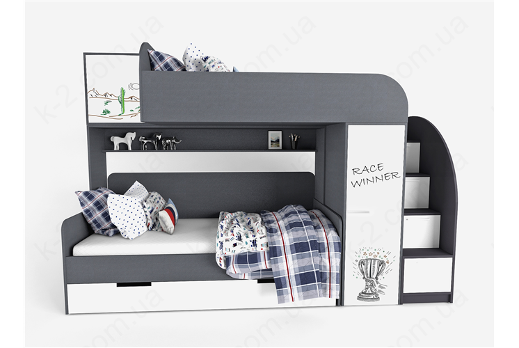 51 Кровать двухъярусная со ступеньками-комодом 90х190/200 серия Dakar К-2 элит