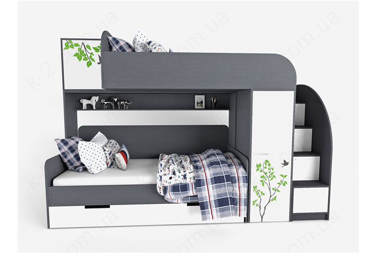 51 Кровать двухъярусная со ступеньками-комодом 90х190/200 серия Forest К-2 элит