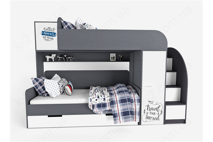 51 Кровать двухъярусная со ступеньками-комодом 90х190/200 серия Travel К-2 элит