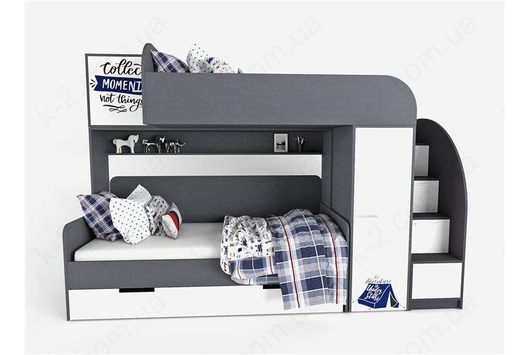 51 Кровать двухъярусная со ступеньками-комодом 90х190/200 серия Voyage К-2 элит