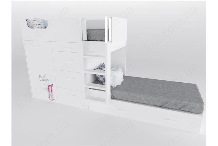 52 Кровать двухъярусная с лестницей 90х200 серия Beauty К-2 стандарт