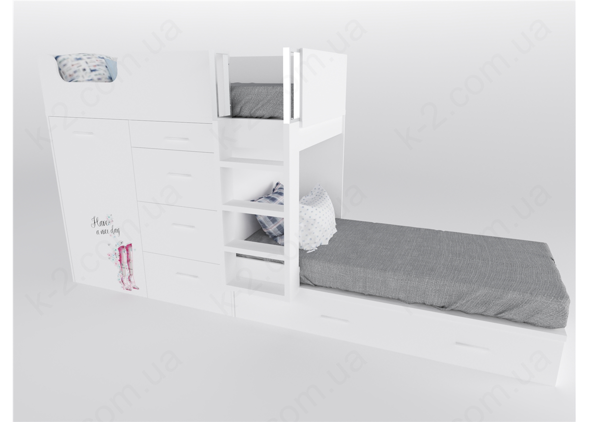 52 Кровать двухъярусная с лестницей 90х200 серия Beauty К-2 люкс