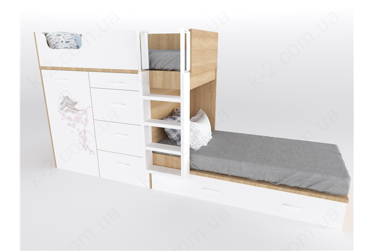 52 Кровать двухъярусная с лестницей 90х200 серия Sakura К-2 стандарт