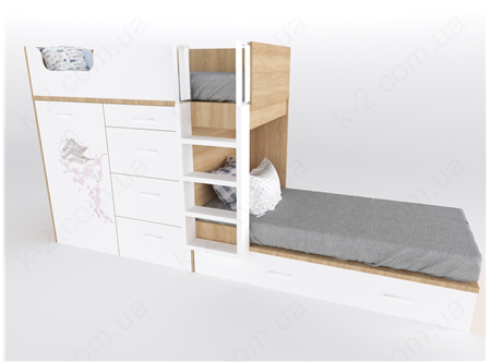 52 Кровать двухъярусная с лестницей 90х200 серия Sakura К-2 элит