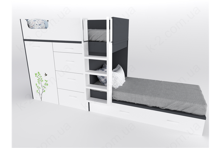 52 Кровать двухъярусная с лестницей 90х200 серия Forest К-2 люкс