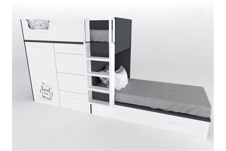 52 Кровать двухъярусная с лестницей 90х200 серия Travel К-2 люкс