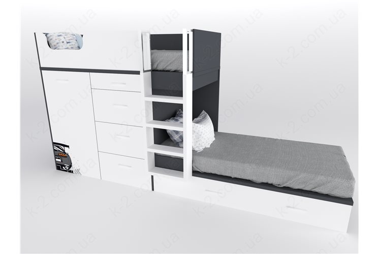 52 Кровать двухъярусная с лестницей 90х200 серия Xracer К-2 стандарт