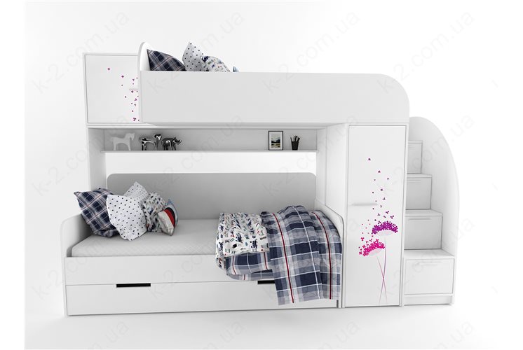 51 Кровать двухъярусная со ступеньками-комодом 90х190/200 серия Wind К-2 элит