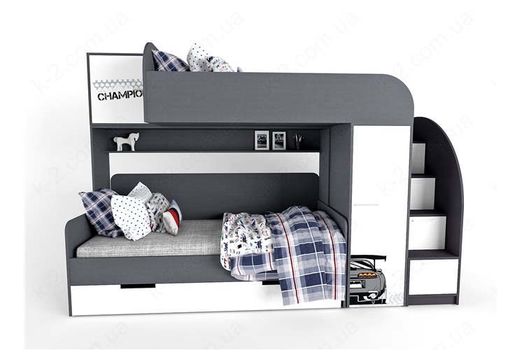 51 Кровать двухъярусная со ступеньками-комодом 90х190/200 серия Xracer К-2 элит