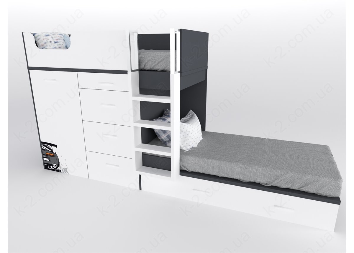 52 Кровать двухъярусная с лестницей 90х200 серия Xracer К-2 стандарт