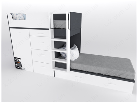 52 Кровать двухъярусная с лестницей 90х200 серия Xracer К-2 люкс