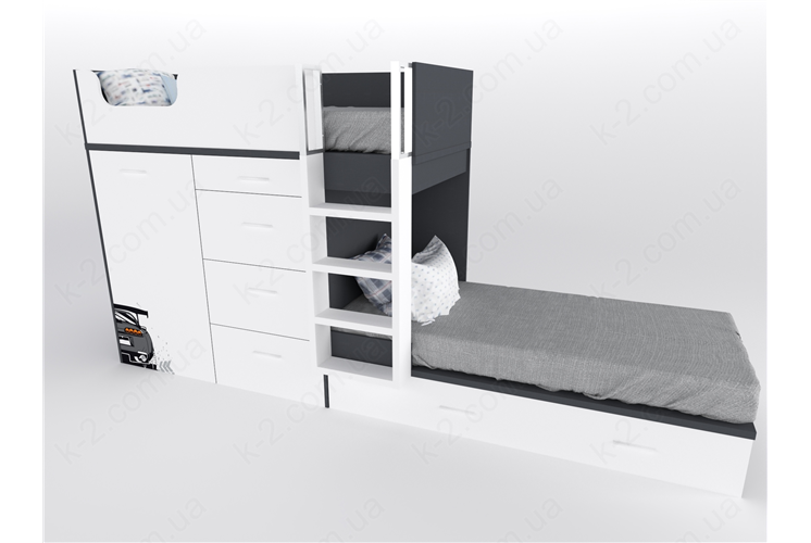 52 Кровать двухъярусная с лестницей 90х200 серия Xracer К-2 люкс