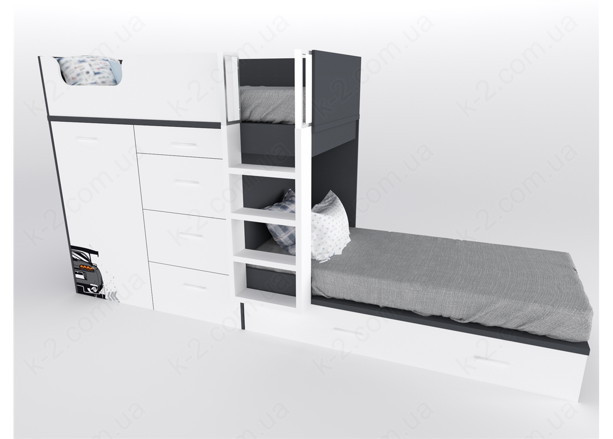 52 Кровать двухъярусная с лестницей 90х200 серия Xracer К-2 люкс