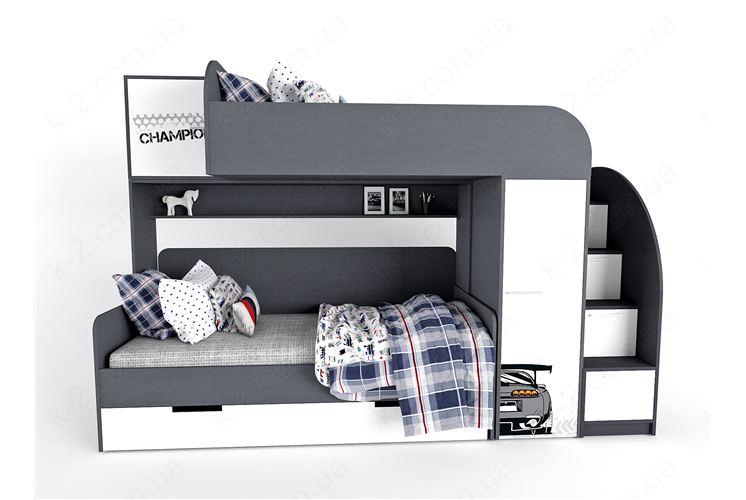 51 Кровать двухъярусная со ступеньками-комодом 90х190/200 серия Xracer К-2 люкс