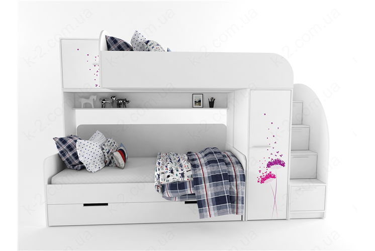 51 Кровать двухъярусная со ступеньками-комодом 90х190/200 серия Wind К-2 люкс