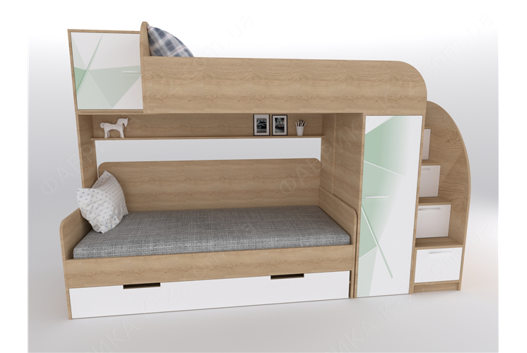 51 Кровать двухъярусная со ступеньками-комодом 90х190/200 серия Triangle Green К-2 стандарт