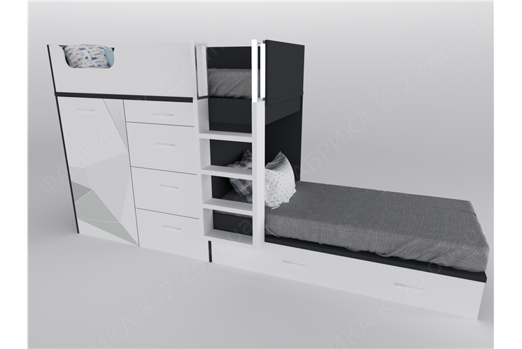52 Кровать двухъярусная с лестницей 90х200 серия Triangle Grey К-2 стандарт