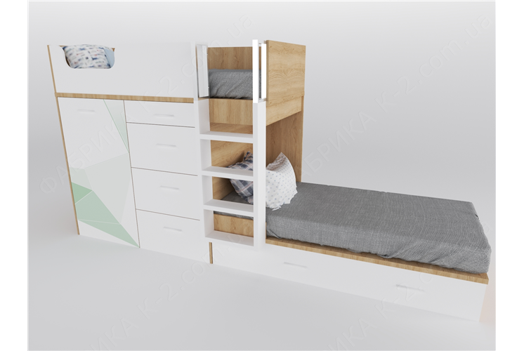 52 Кровать двухъярусная с лестницей 90х200 серия Triangle Green К-2 стандарт
