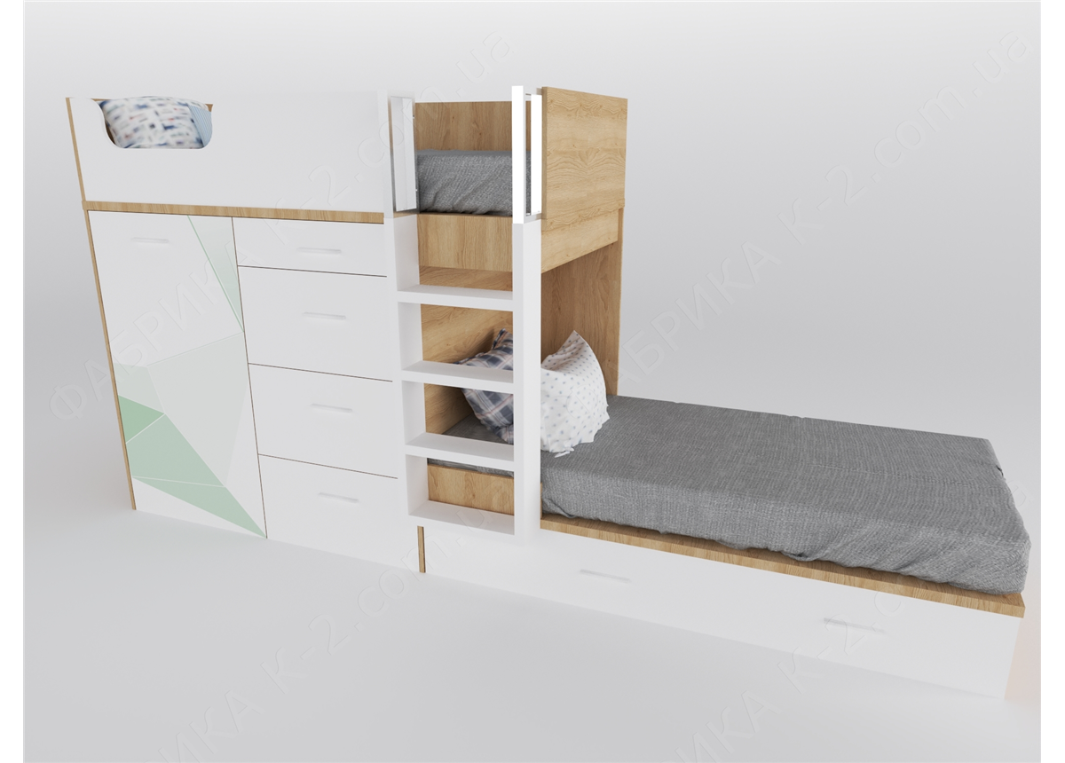 52 Кровать двухъярусная с лестницей 90х200 серия Beauty К-2 стандарт