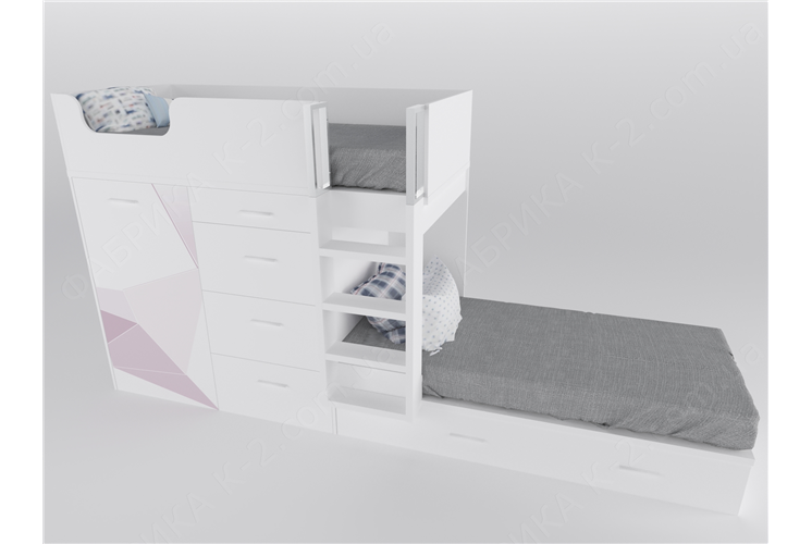 52 Кровать двухъярусная с лестницей 90х200 серия Triangle Pink К-2 стандарт